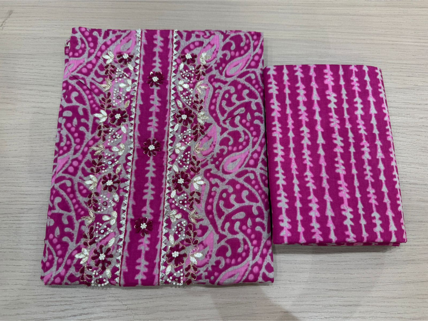 Cotton Hand Work Suit with Chiffon Dupatta