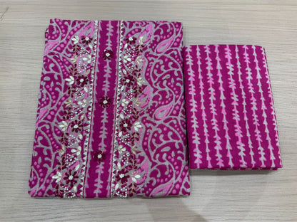 Cotton Hand Work Suit with Chiffon Dupatta
