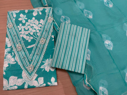 Cotton Hand Work Suit with Chiffon Dupatta