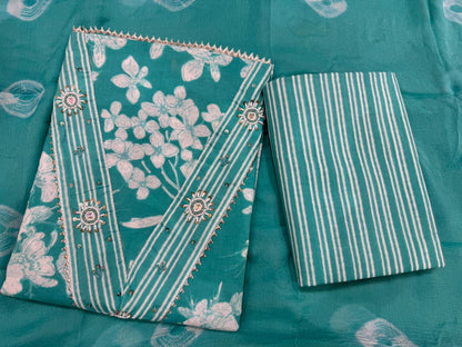 Cotton Hand Work Suit with Chiffon Dupatta
