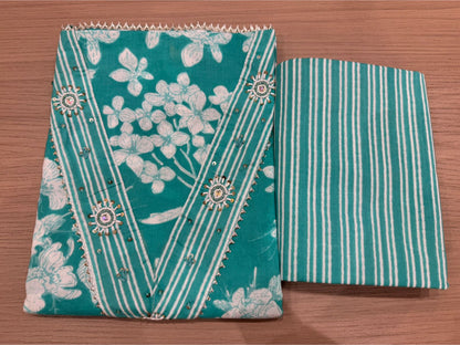 Cotton Hand Work Suit with Chiffon Dupatta