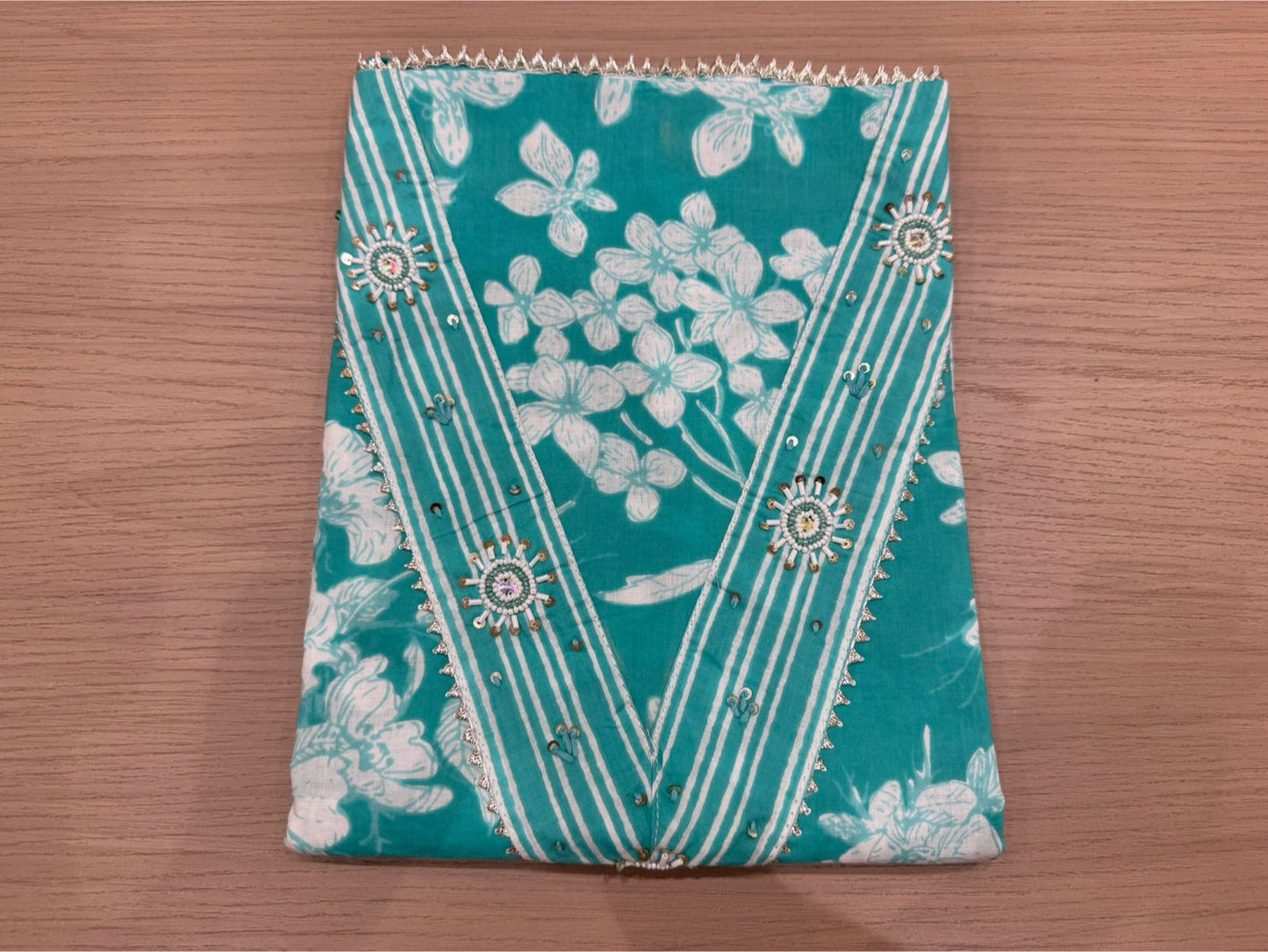 Cotton Hand Work Suit with Chiffon Dupatta