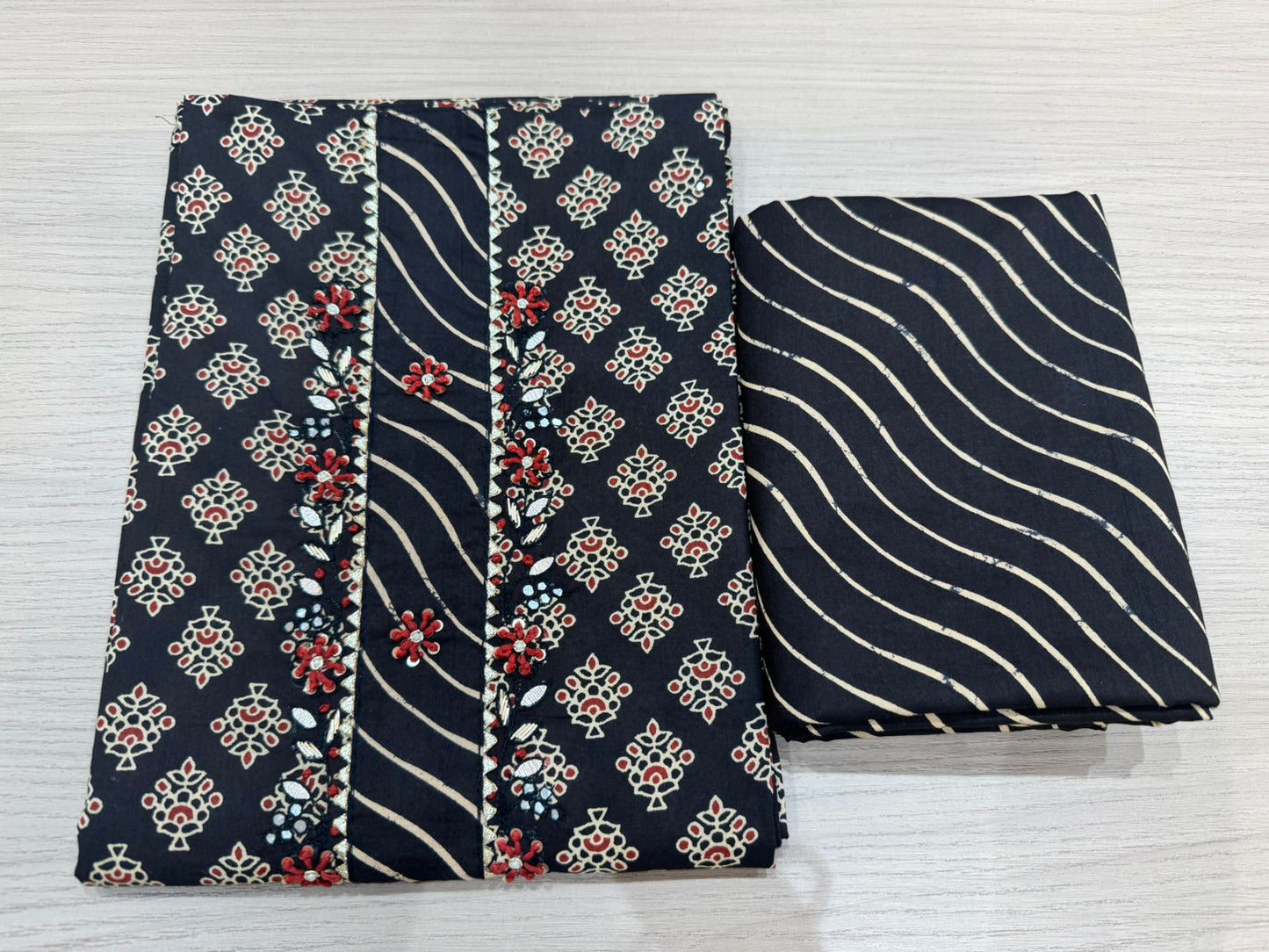 Cotton Hand Work Suit with Chiffon Dupatta