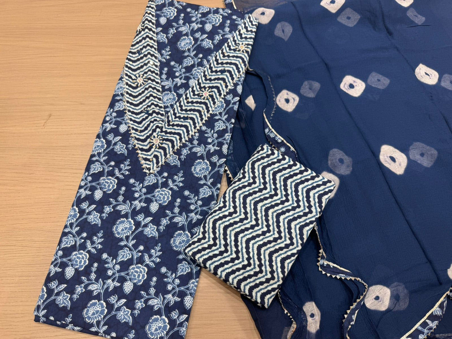 Cotton Hand Work Suit with Chiffon Dupatta
