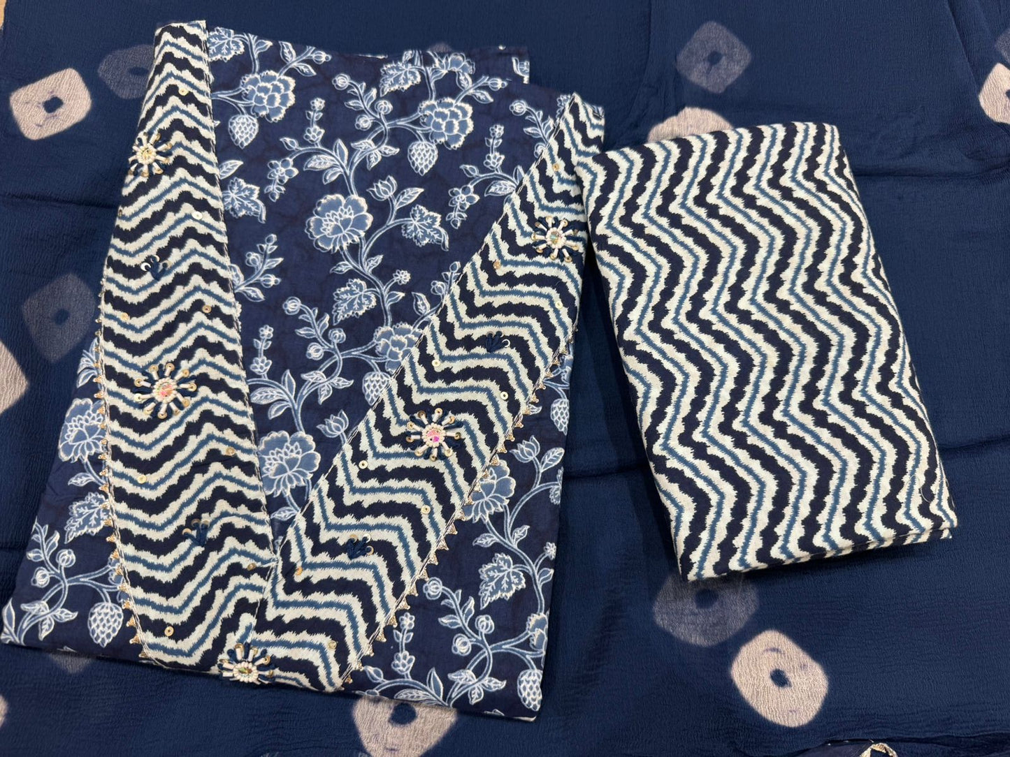 Cotton Hand Work Suit with Chiffon Dupatta