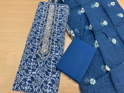 Cotton Hand Work Suit with Chiffon Dupatta