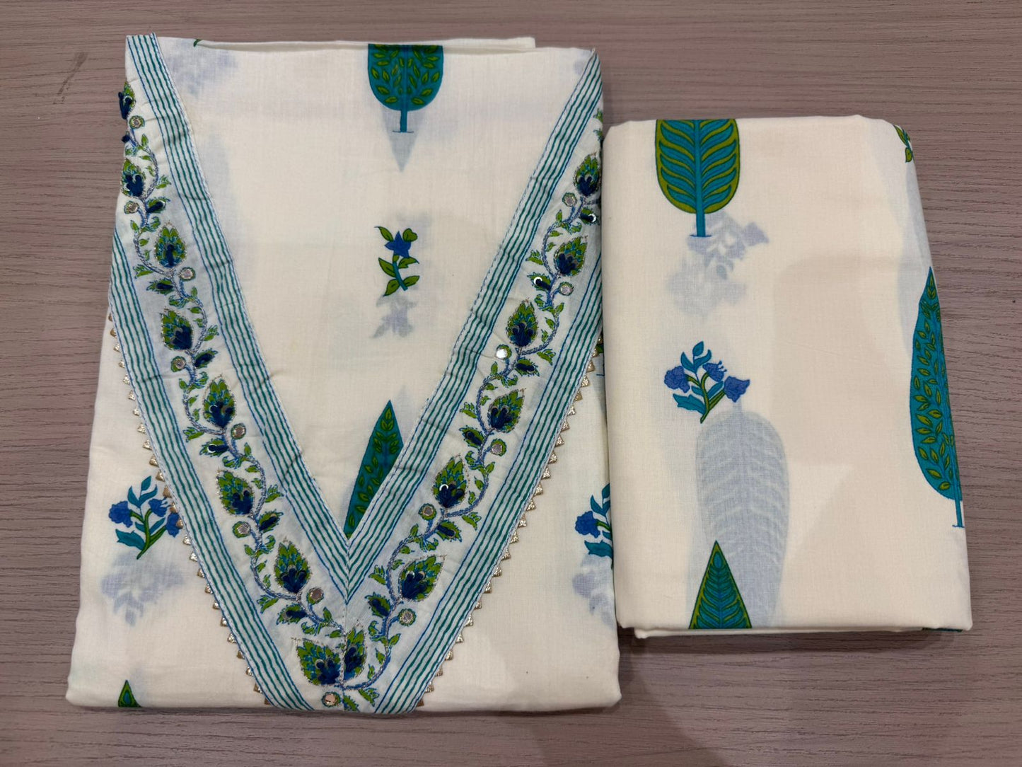 Cotton Hand Work Suit with Chiffon Dupatta