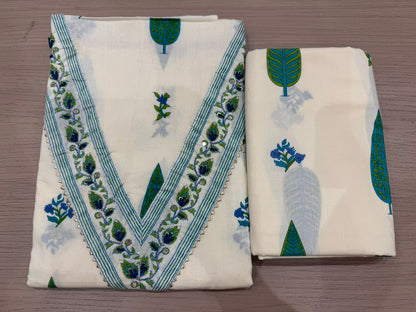 Cotton Hand Work Suit with Chiffon Dupatta