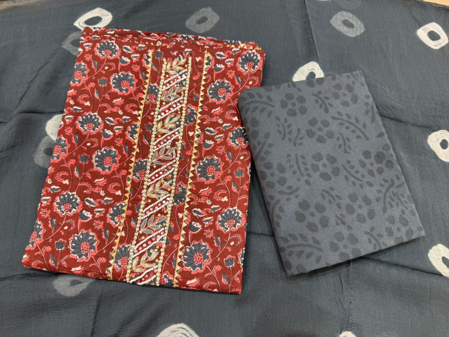 Cotton Hand Work Suit with Chiffon Dupatta