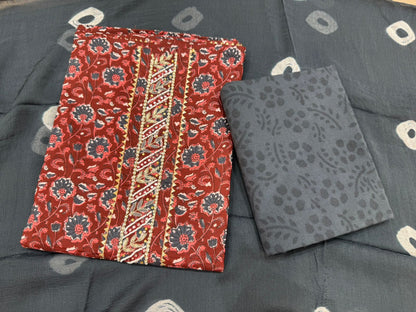 Cotton Hand Work Suit with Chiffon Dupatta