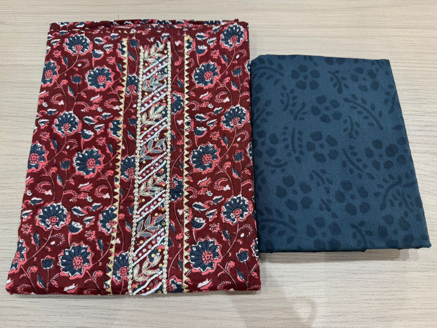 Cotton Hand Work Suit with Chiffon Dupatta