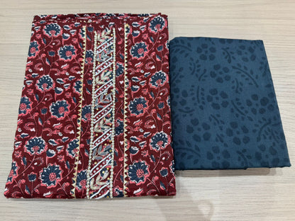 Cotton Hand Work Suit with Chiffon Dupatta