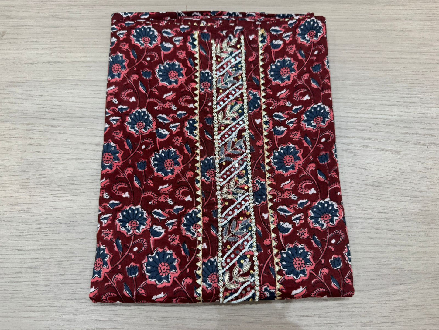 Cotton Hand Work Suit with Chiffon Dupatta