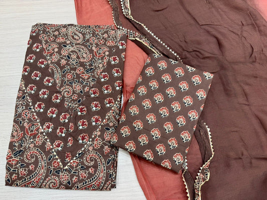Cotton Hand Work Suit with Chiffon Dupatta
