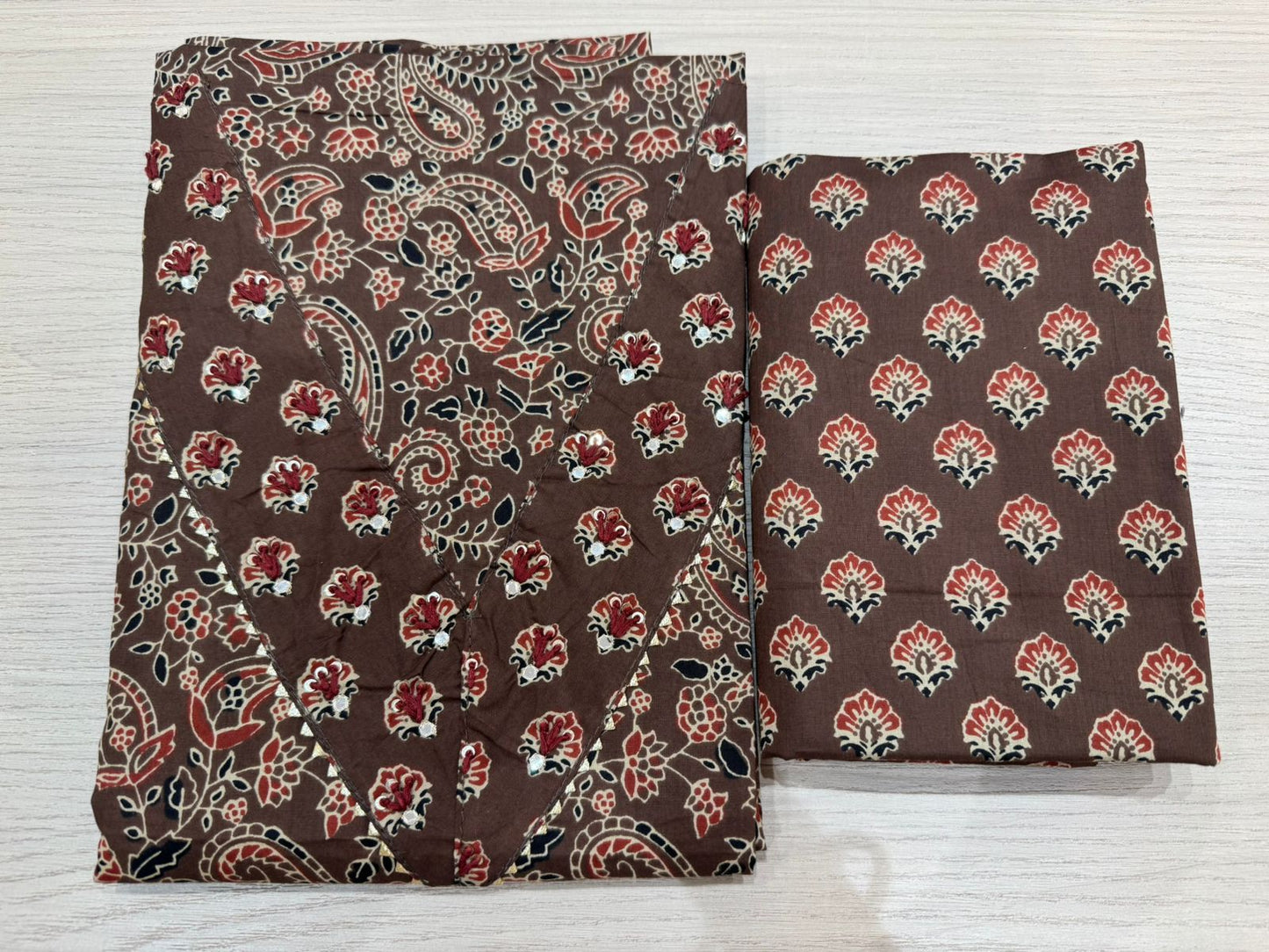 Cotton Hand Work Suit with Chiffon Dupatta