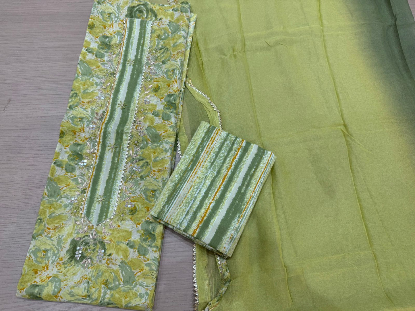 Cotton Hand Work Suit with Chiffon Dupatta