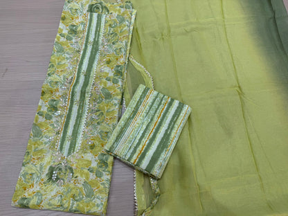 Cotton Hand Work Suit with Chiffon Dupatta