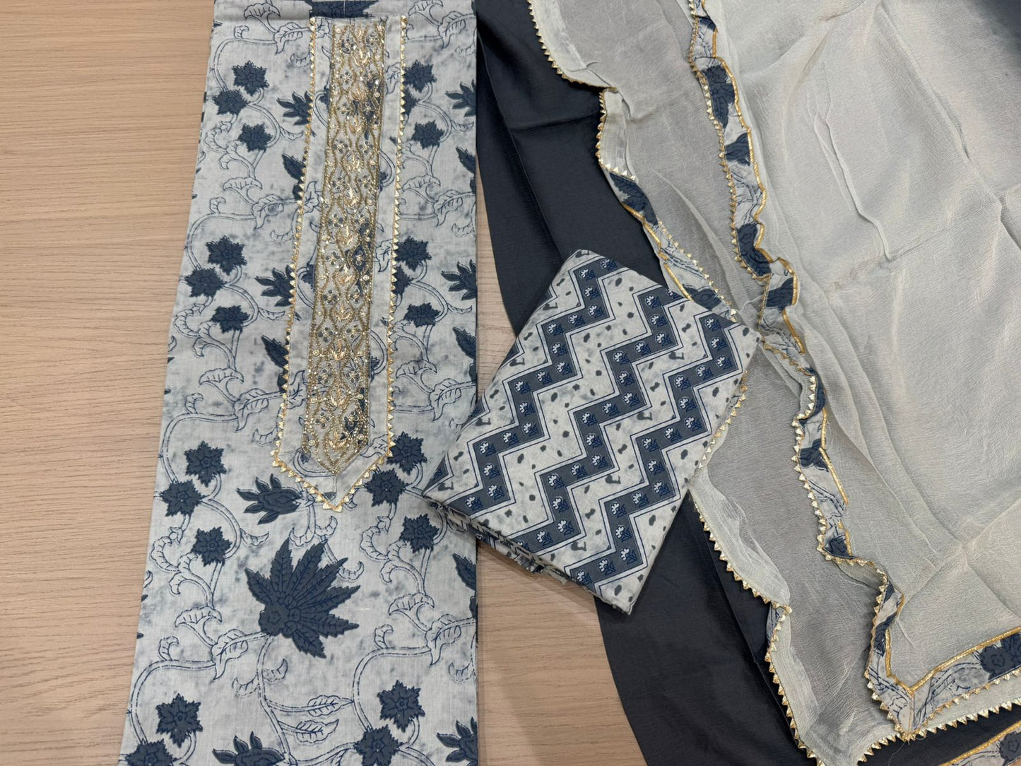 Cotton Hand Work Suit with Chiffon Dupatta
