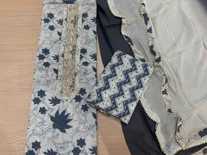 Cotton Hand Work Suit with Chiffon Dupatta