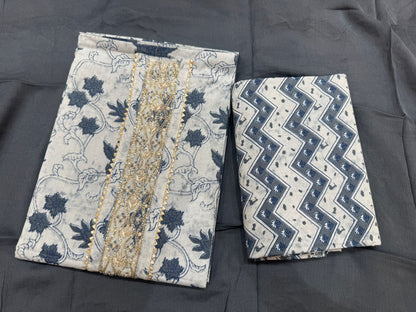 Cotton Hand Work Suit with Chiffon Dupatta