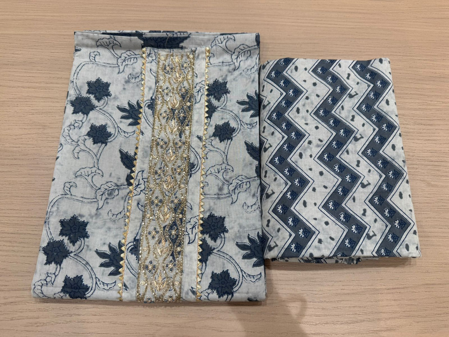 Cotton Hand Work Suit with Chiffon Dupatta