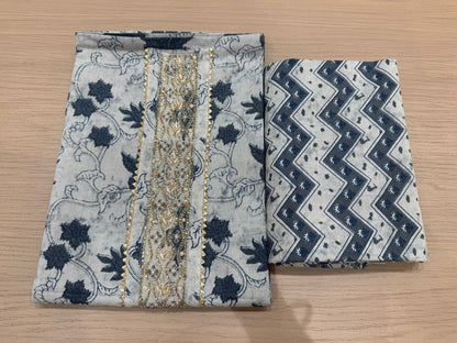 Cotton Hand Work Suit with Chiffon Dupatta