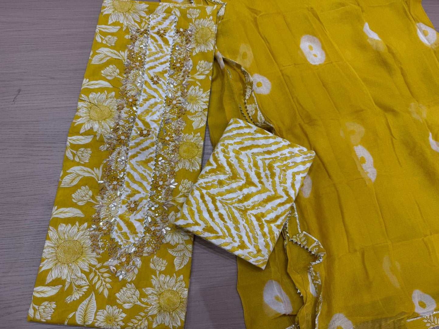 Cotton Hand Work Suit with Chiffon Dupatta