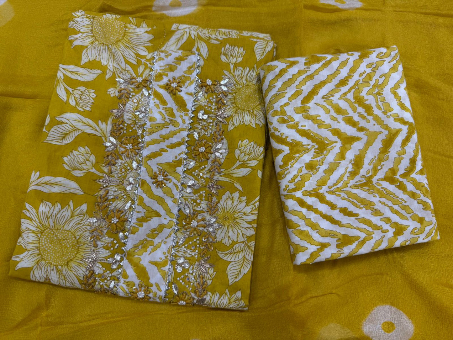 Cotton Hand Work Suit with Chiffon Dupatta