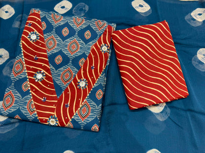 Cotton Hand Work Suit with Chiffon Dupatta
