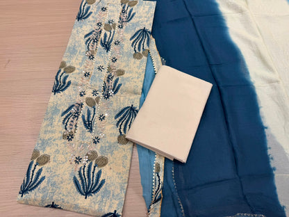 Cotton Hand Work Suit with Chiffon Dupatta
