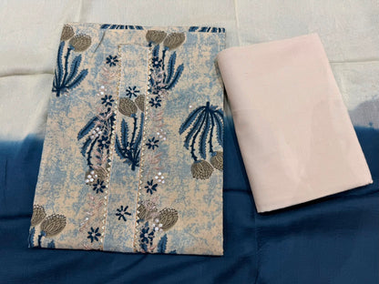 Cotton Hand Work Suit with Chiffon Dupatta