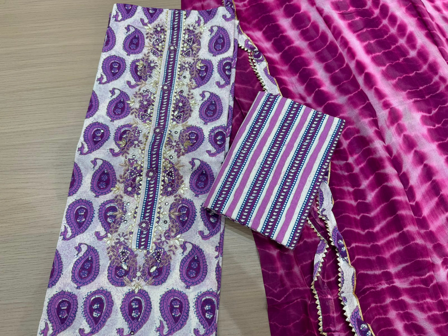 Cotton Hand Work Suit with Chiffon Dupatta