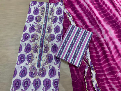 Cotton Hand Work Suit with Chiffon Dupatta