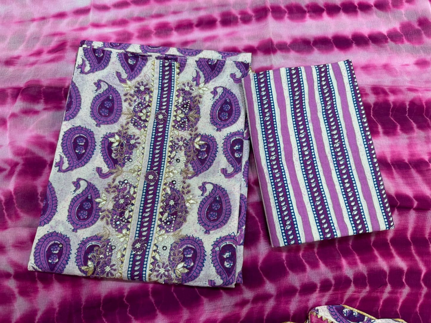 Cotton Hand Work Suit with Chiffon Dupatta