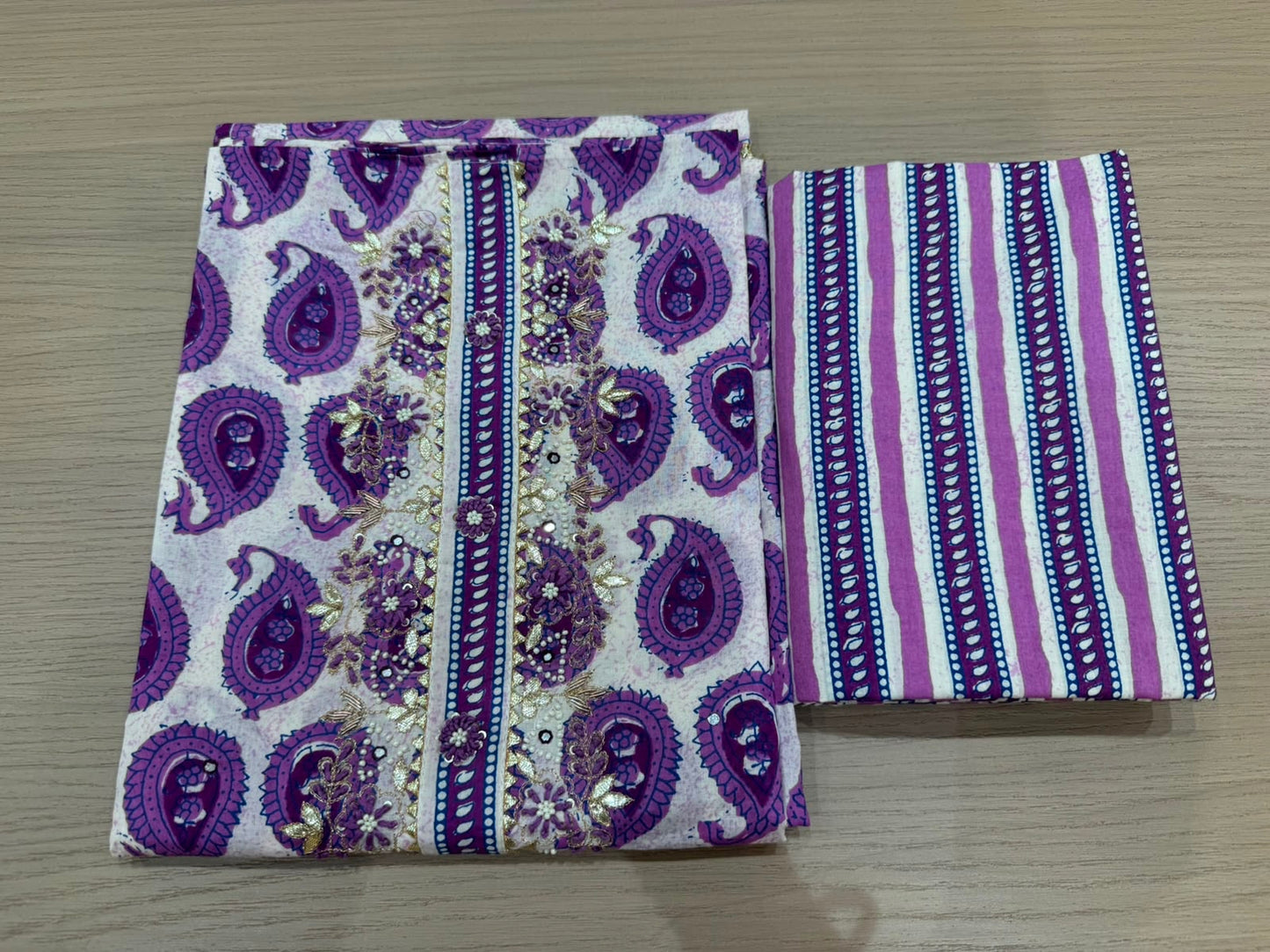 Cotton Hand Work Suit with Chiffon Dupatta