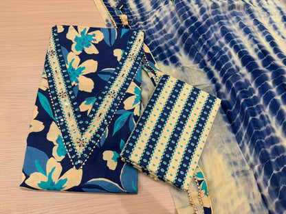 Cotton Hand Work Suit with Chiffon Dupatta
