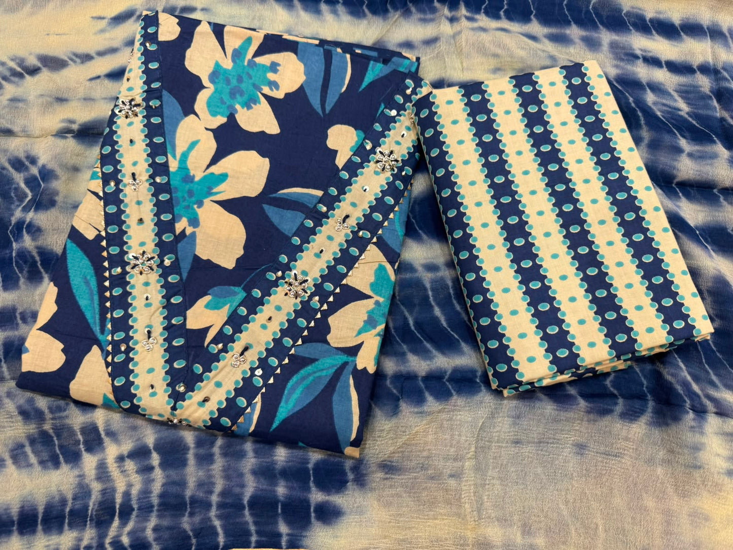 Cotton Hand Work Suit with Chiffon Dupatta