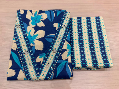 Cotton Hand Work Suit with Chiffon Dupatta