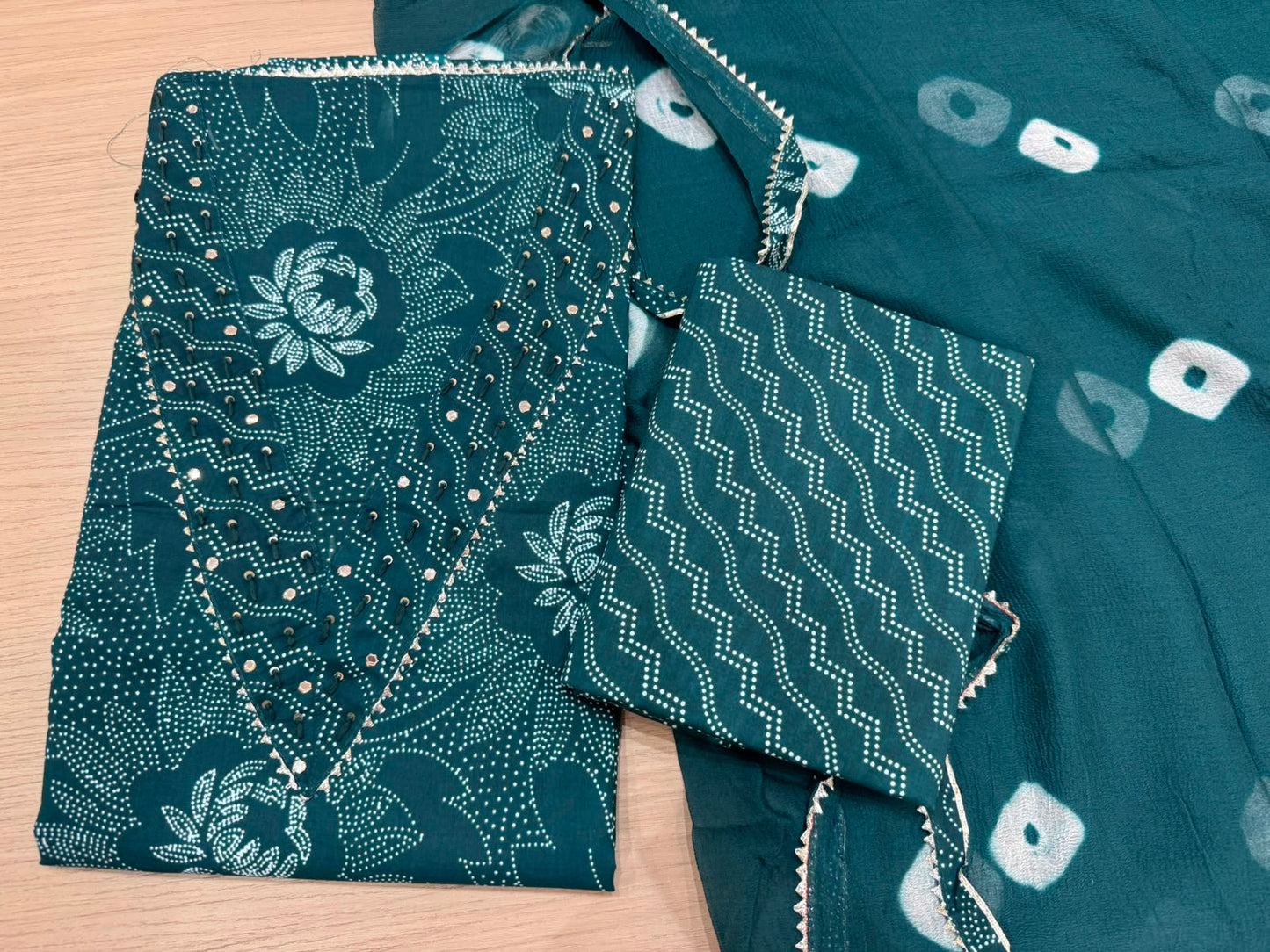 Cotton Hand Work Suit with Chiffon Dupatta