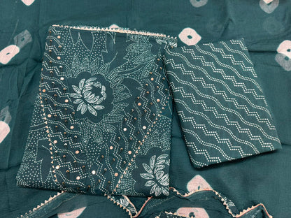 Cotton Hand Work Suit with Chiffon Dupatta