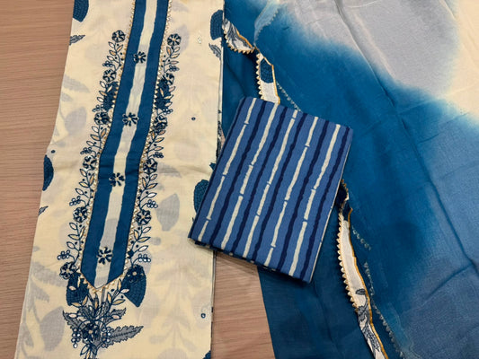 Cotton Hand Work Suit with Chiffon Dupatta