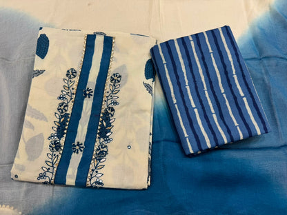 Cotton Hand Work Suit with Chiffon Dupatta