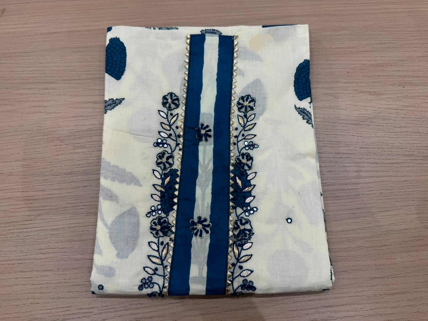 Cotton Hand Work Suit with Chiffon Dupatta
