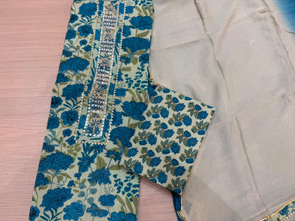 Cotton Hand Work Suit with Chiffon Dupatta