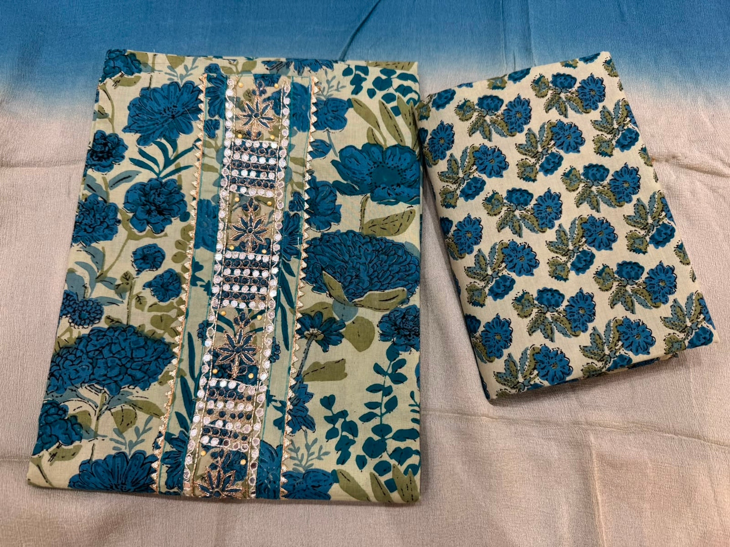 Cotton Hand Work Suit with Chiffon Dupatta