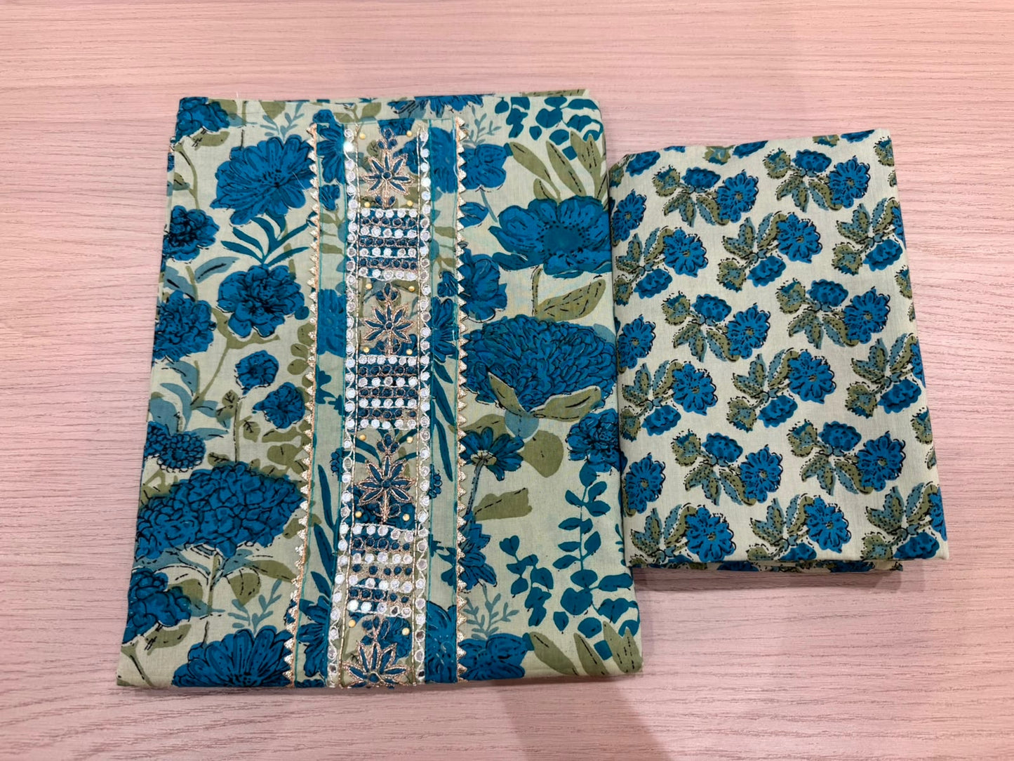 Cotton Hand Work Suit with Chiffon Dupatta