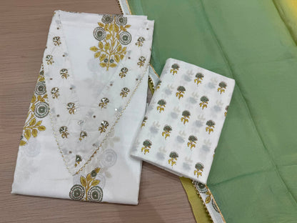 Cotton Hand Work Suit with Chiffon Dupatta
