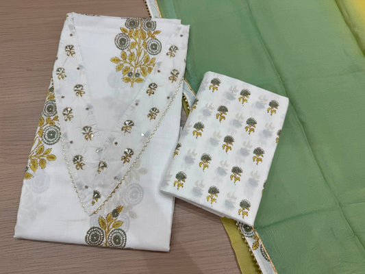 Cotton Hand Work Suit with Chiffon Dupatta