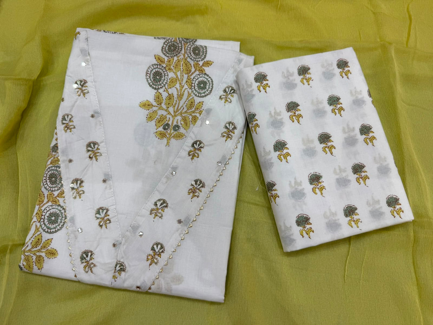 Cotton Hand Work Suit with Chiffon Dupatta
