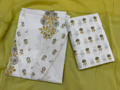 Cotton Hand Work Suit with Chiffon Dupatta